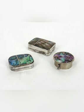 Abalone Shell Inlay Silver Pill Boxes - Iridescent Green Purple